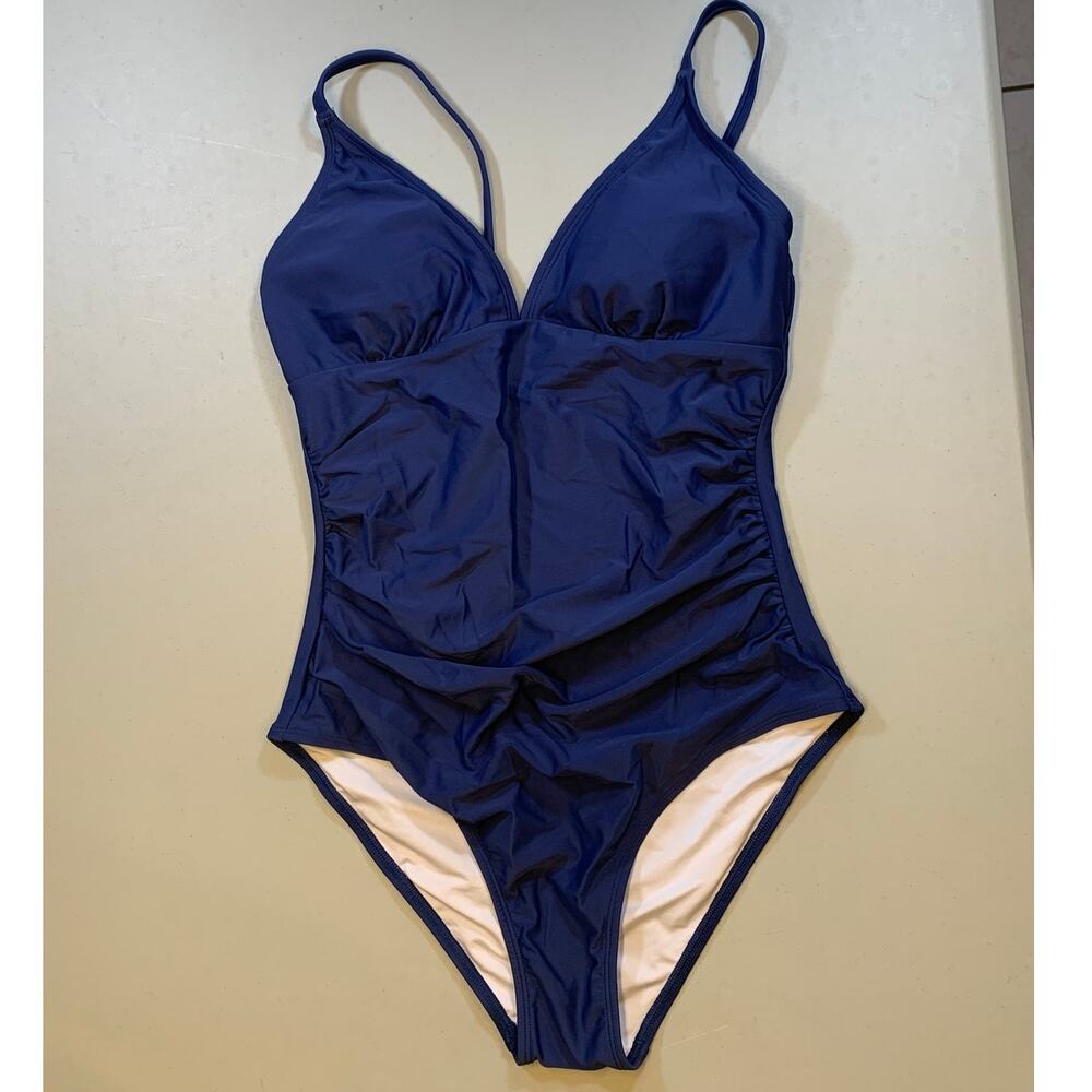 NWT Cupshe Black One Piece Swimsuit Size Medium | Ruched Adjustable Straps